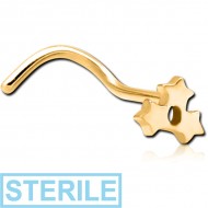 STERILE GOLD PVD COATED SURGICAL STEEL CURVED NOSE STUD - TRIPLE STAR