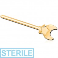 STERILE GOLD PVD COATED SURGICAL STEEL STRAIGHT NOSE STUD - CRESEENT AND STAR