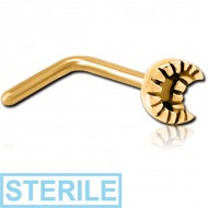 STERILE GOLD PVD COATED SURGICAL STEEL 90 DEGREE NOSE STUD - CRESEENT