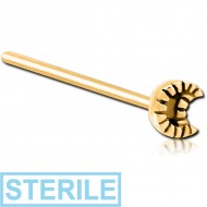 STERILE GOLD PVD COATED SURGICAL STEEL STRAIGHT NOSE STUD - CRESEENT