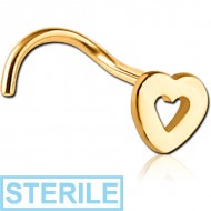 STERILE GOLD PVD COATED SURGICAL STEEL CURVED NOSE STUD - HEART