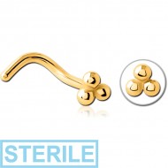 STERILE GOLD PVD COATED SURGICAL STEEL CURVED NOSE STUD