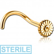 STERILE GOLD PVD COATED SURGICAL STEEL CURVED NOSE STUD - FLOWER