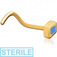 STERILE GOLD PVD COATED SURGICAL STEEL CURVED NOSE STUD - DIAMOND