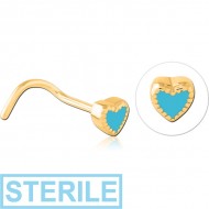 STERILE GOLD PVD COATED SURGICAL STEEL CURVED NOSE STUD - HEART
