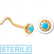 STERILE GOLD PVD COATED SURGICAL STEEL CURVED NOSE STUD - CIRCLE
