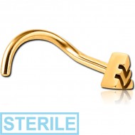 STERILE GOLD PVD COATED SURGICAL STEEL CURVED NOSE STUD - TRIANGLE