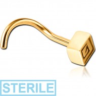 STERILE GOLD PVD COATED SURGICAL STEEL CURVED NOSE STUD - RHOMBUS