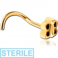 STERILE GOLD PVD COATED SURGICAL STEEL CURVED NOSE STUD - BUTTERFLY