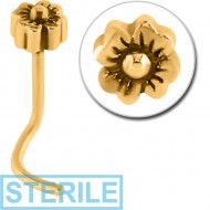 STERILE GOLD PVD COATED SURGICAL STEEL CURVED NOSE STUD - FLOWER