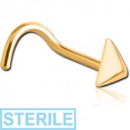 STERILE GOLD PVD COATED SURGICAL STEEL CURVED NOSE STUD - 3D TRIANGLE