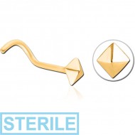STERILE GOLD PVD COATED SURGICAL STEEL CURVED NOSE STUD - PYRAMID