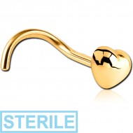 STERILE GOLD PVD COATED SURGICAL STEEL CURVED NOSE STUD - HEART