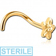 STERILE GOLD PVD COATED SURGICAL STEEL CURVED NOSE STUD - FLOWER