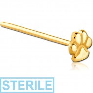 STERILE GOLD PVD COATED SURGICAL STEEL STRAIGHT NOSE STUD - PAW