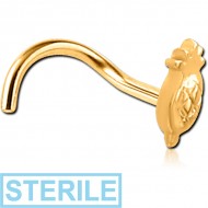 STERILE GOLD PVD COATED SURGICAL STEEL CURVED NOSE STUD - PINEAPPLE