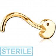 STERILE GOLD PVD COATED SURGICAL STEEL CURVED NOSE STUD - PACMAN