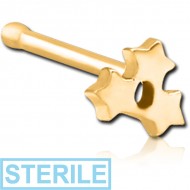 STERILE GOLD PVD COATED SURGICAL STEEL NOSE BONE - TRIPLE STAR