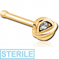STERILE GOLD PVD COATED SURGICAL STEEL JEWELLED NOSE BONE