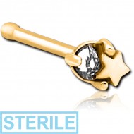 STERILE GOLD PVD COATED SURGICAL STEEL JEWELLED NOSE BONE