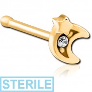 STERILE GOLD PVD COATED SURGICAL STEEL JEWELLED NOSE BONE