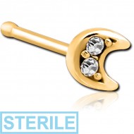 STERILE GOLD PVD COATED SURGICAL STEEL JEWELLED NOSE BONE