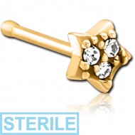 STERILE GOLD PVD COATED SURGICAL STEEL JEWELLED NOSE BONE - STAR