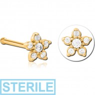 STERILE GOLD PVD COATED SURGICAL STEEL JEWELLED NOSE BONE - FLOWER