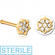 STERILE GOLD PVD COATED SURGICAL STEEL JEWELLED NOSE BONE - FLOWER