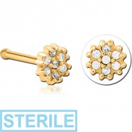 STERILE GOLD PVD COATED SURGICAL STEEL JEWELLED NOSE BONE - FLOWER