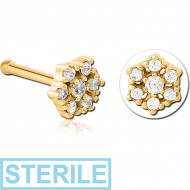 STERILE GOLD PVD COATED SURGICAL STEEL JEWELLED NOSE BONE - FLOWER