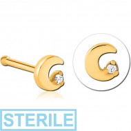 STERILE GOLD PVD COATED SURGICAL STEEL JEWELLED NOSE BONE
