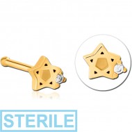 STERILE GOLD PVD COATED SURGICAL STEEL JEWELLED NOSE BONE