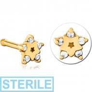 STERILE GOLD PVD COATED SURGICAL STEEL JEWELLED NOSE BONE