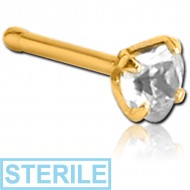 STERILE GOLD PVD COATED SURGICAL STEEL PRONG SET HEART JEWELLED NOSE BONE
