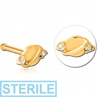 STERILE GOLD PVD COATED SURGICAL STEEL JEWELLED NOSE BONE