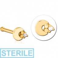 STERILE GOLD PVD COATED SURGICAL STEEL JEWELLED NOSE BONE