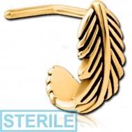 STERILE GOLD PVD COATED SURGICAL STEEL 90 DEGREE WRAP AROUND NOSE STUD - FEATHER PIERCING