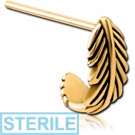 STERILE GOLD PVD COATED SURGICAL STEEL STRAIGHT WRAP AROUND NOSE STUD - FEATHER
