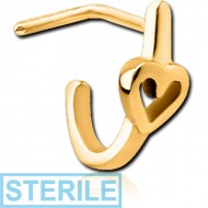 STERILE GOLD PVD COATED SURGICAL STEEL 90 DEGREE WRAP AROUND NOSE STUD - HEART PIERCING