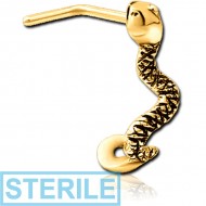 STERILE GOLD PVD COATED SURGICAL STEEL 90 DEGREE WRAP AROUND NOSE STUD - SNAKE