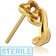STERILE GOLD PVD COATED SURGICAL STEEL STRAIGHT WRAP AROUND NOSE STUD - HEARTS