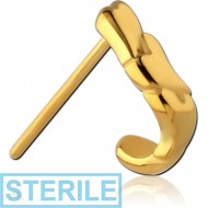 STERILE GOLD PVD COATED SURGICAL STEEL STRAIGHT WRAP AROUND NOSE STUD - HEARTS