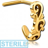STERILE GOLD PVD COATED SURGICAL STEEL 90 DEGREE WRAP AROUND NOSE STUD