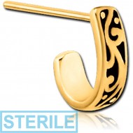 STERILE GOLD PVD COATED SURGICAL STEEL STRAIGHT WRAP AROUND NOSE STUD - FILIGREE