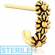 STERILE GOLD PVD COATED SURGICAL STEEL STRAIGHT WRAP AROUND NOSE STUD - THREE FLOWERS