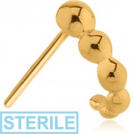 STERILE GOLD PVD COATED SURGICAL STEEL STRAIGHT WRAP AROUND NOSE STUD - HALF BALLS