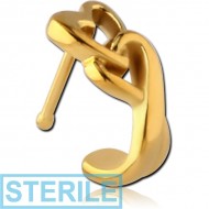 STERILE GOLD PVD COATED SURGICAL STEEL WRAP AROUND NOSE BONE- HEARTS