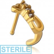 STERILE GOLD PVD COATED SURGICAL STEEL JEWELLED WRAP AROUND NOSE BONE