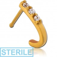 STERILE GOLD PVD COATED SURGICAL STEEL JEWELLED WRAP AROUND NOSE BONE